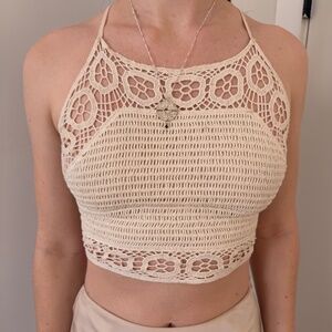 Knit crop top with unique lace up back